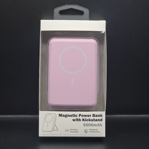 5000mAh Power Bank Magnetic Battery Pack Wireless Charger with Kickstand - Pink
